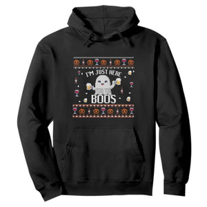 Im Just Here for the Boos Funny Gift Halloween Ghost with Beer Hoodie Ugly Halloween Sweater TS10 Black Print Your Wear
