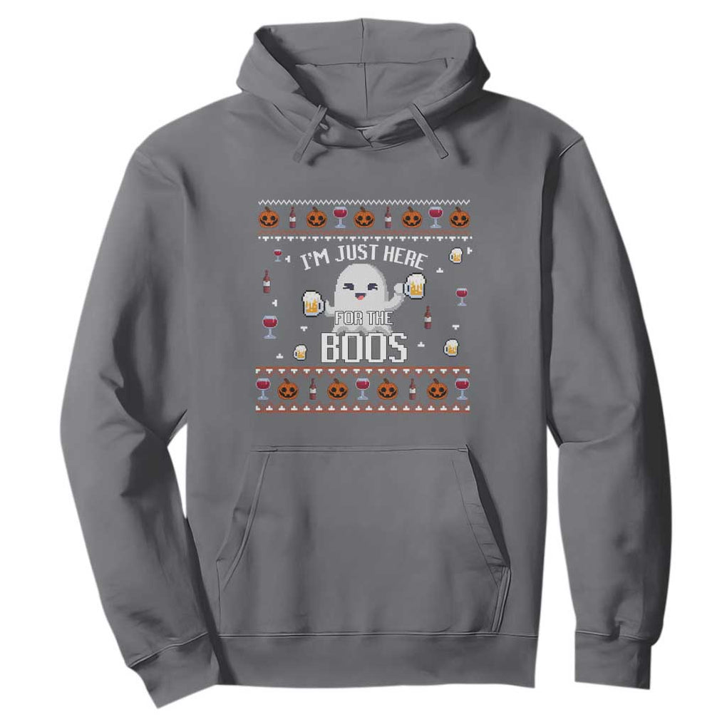 Im Just Here for the Boos Funny Gift Halloween Ghost with Beer Hoodie Ugly Halloween Sweater TS10 Charcoal Print Your Wear