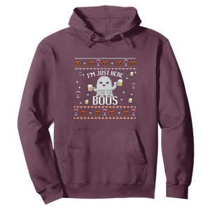 Im Just Here for the Boos Funny Gift Halloween Ghost with Beer Hoodie Ugly Halloween Sweater TS10 Maroon Print Your Wear