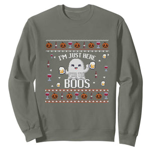 Im Just Here for the Boos Funny Gift Halloween Ghost with Beer Sweatshirt Ugly Halloween Sweater TS10 Military Green Print Your Wear