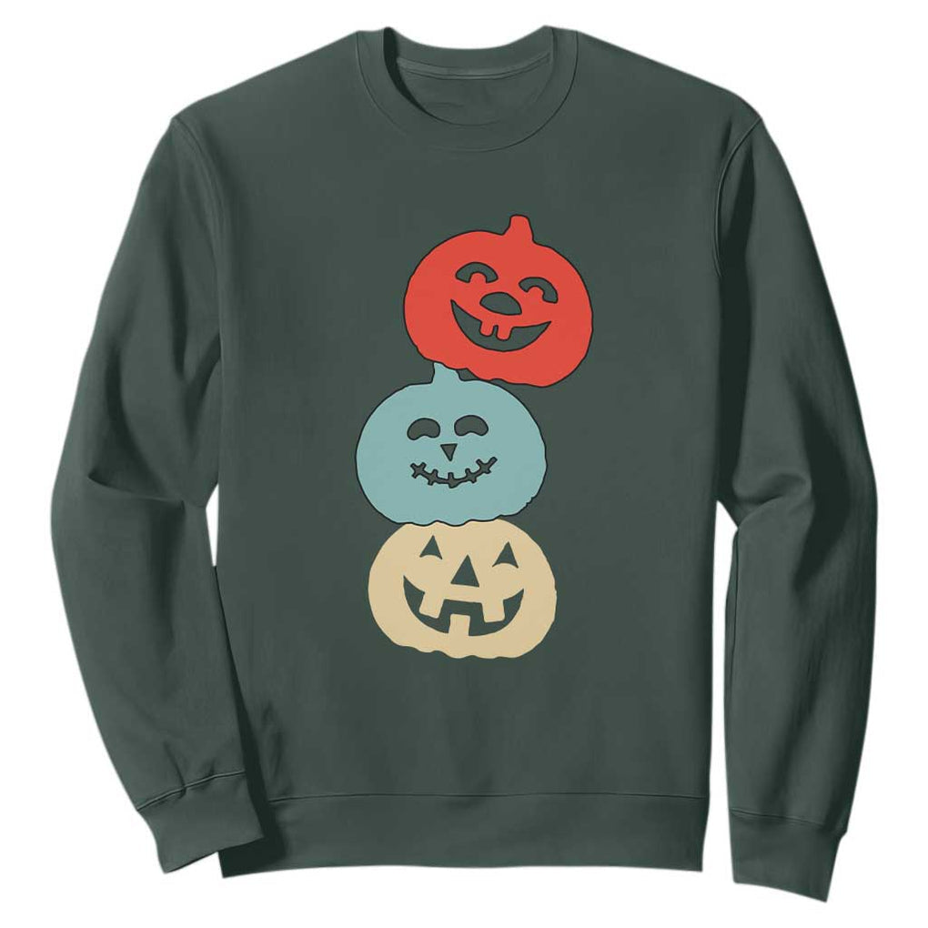 Vintage Halloween Pumpkin Funny Retro Gift Sweatshirt Cute Spooky Season Clothing TS10 Dark Forest Green Print Your Wear