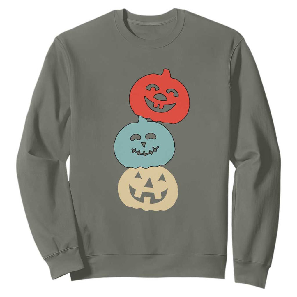 Vintage Halloween Pumpkin Funny Retro Gift Sweatshirt Cute Spooky Season Clothing TS10 Military Green Print Your Wear