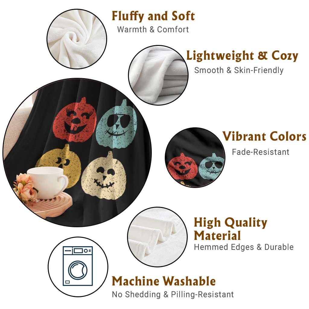 Retro Vintage Halloween Pumpkin Funny Gift Throw Blanket TS10 Print Your Wear