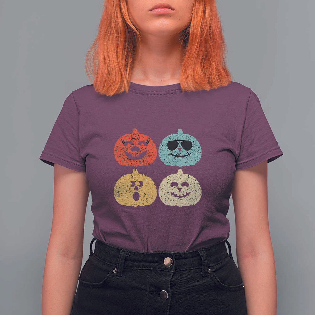 Retro Vintage Halloween Pumpkin Funny Gift T Shirt For Women TS10 Maroon Print Your Wear