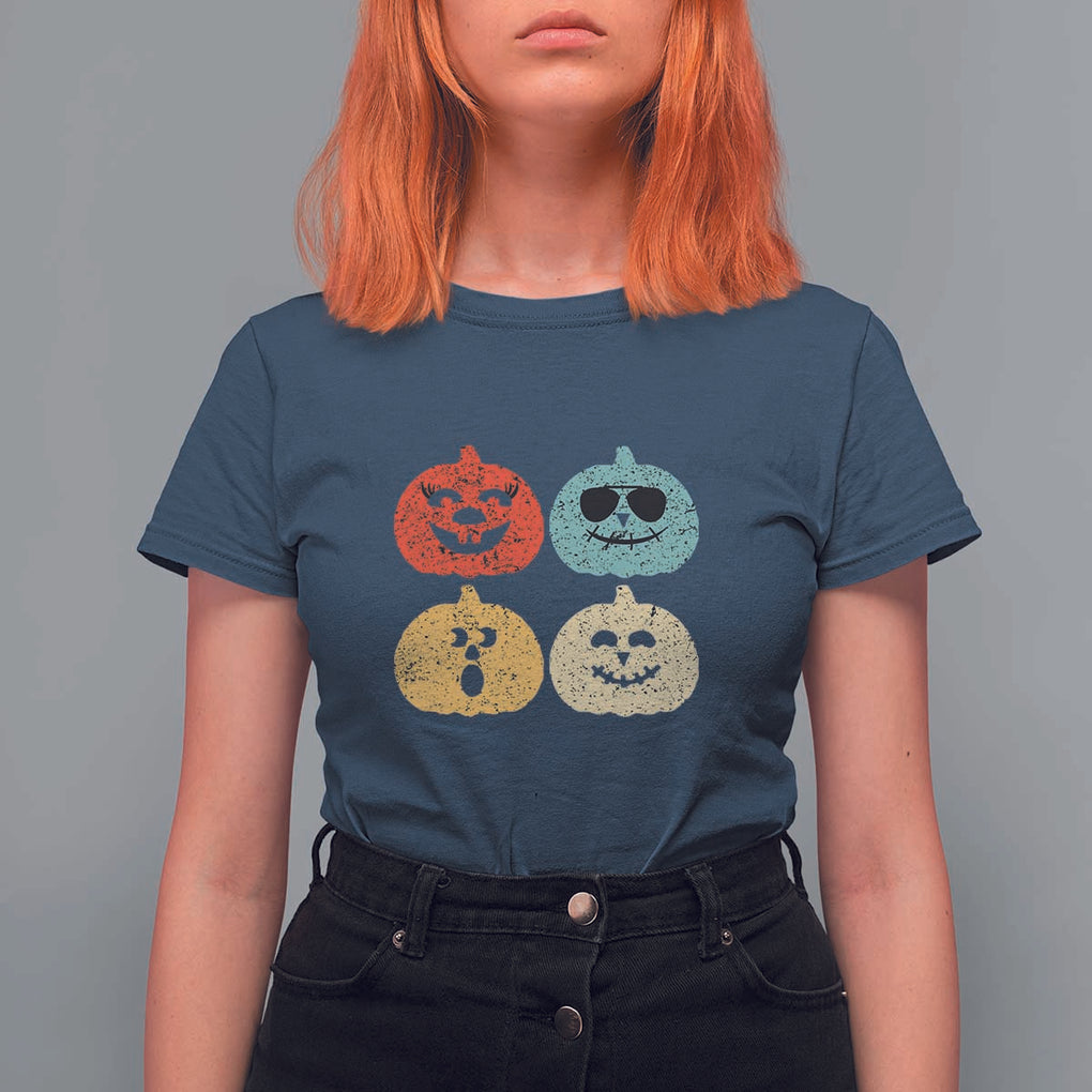 Retro Vintage Halloween Pumpkin Funny Gift T Shirt For Women TS10 Navy Print Your Wear