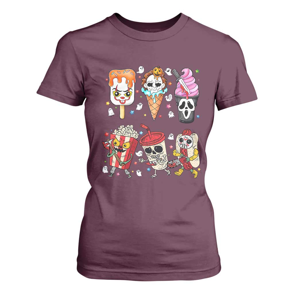 Horror Movie Summer Popsicle Halloween Ice Cream Summerween T Shirt For Women TS10 Maroon Print Your Wear