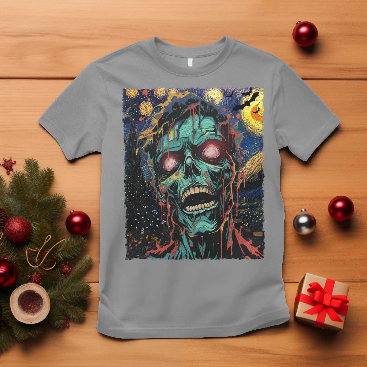Horror Halloween Skull T Shirt Van Gogh Starry Night TS10 Sport Gray Print Your Wear
