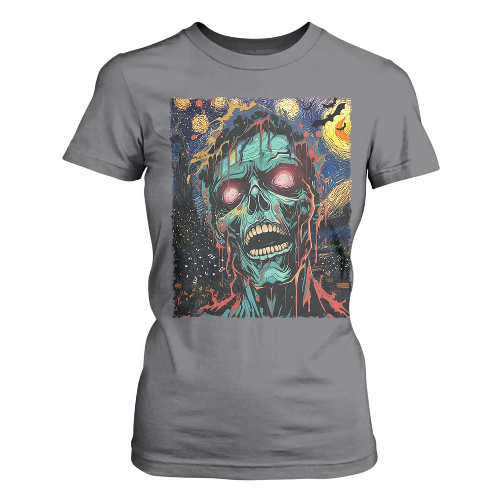 Horror Halloween Skull T Shirt For Women Van Gogh Starry Night TS10 Charcoal Print Your Wear