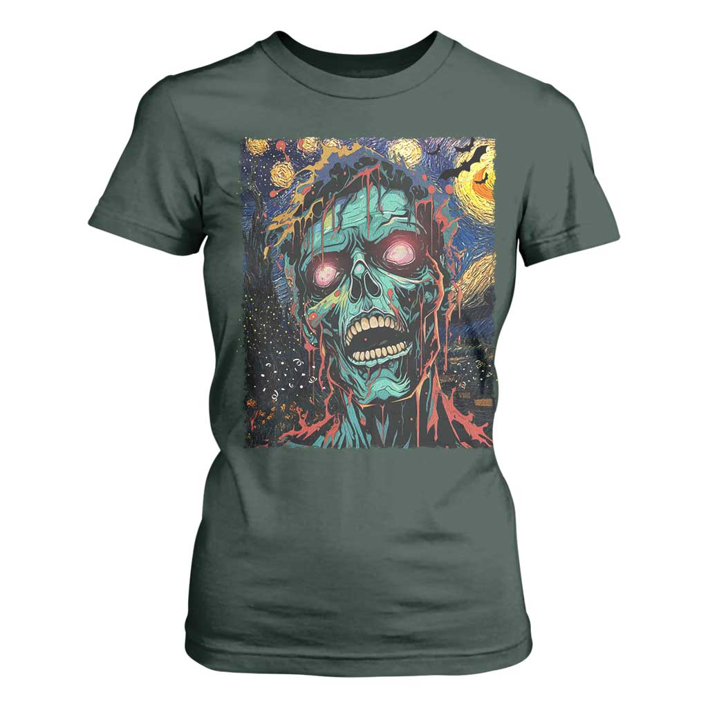 Horror Halloween Skull T Shirt For Women Van Gogh Starry Night TS10 Dark Forest Green Print Your Wear