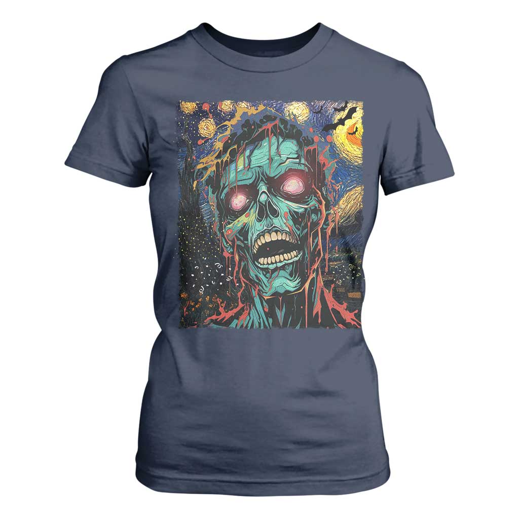 Horror Halloween Skull T Shirt For Women Van Gogh Starry Night TS10 Navy Print Your Wear