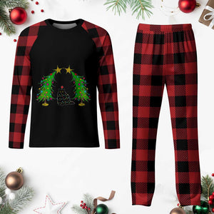 Cute Cat Plaid Pajama Set Kitty Cat Lover Xmas Tree Lights TS10 Buffalo Plaid Print Your Wear