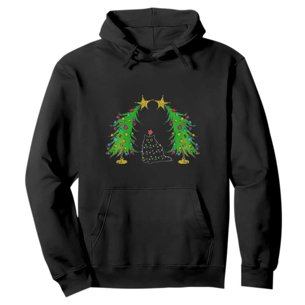 Cute Cat Christmas Hoodie Kitty Cat Lover Xmas Tree Lights TS10 Black Print Your Wear