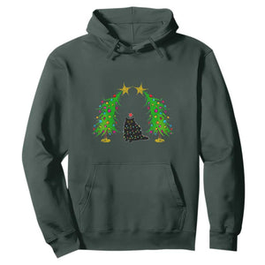 Cute Cat Christmas Hoodie Kitty Cat Lover Xmas Tree Lights TS10 Dark Forest Green Print Your Wear