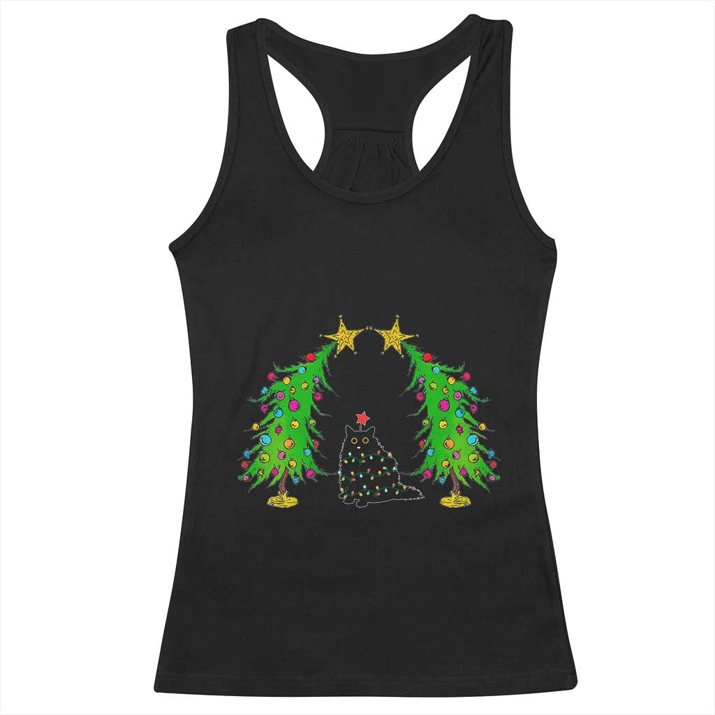 Cute Cat Christmas Racerback Tank Top Kitty Cat Lover Xmas Tree Lights TS10 Black Print Your Wear