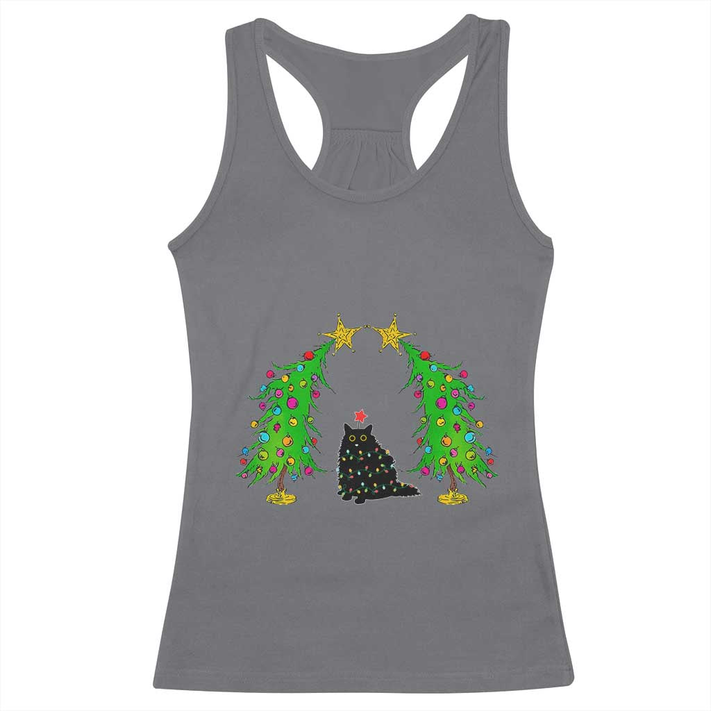 Cute Cat Christmas Racerback Tank Top Kitty Cat Lover Xmas Tree Lights TS10 Charcoal Print Your Wear