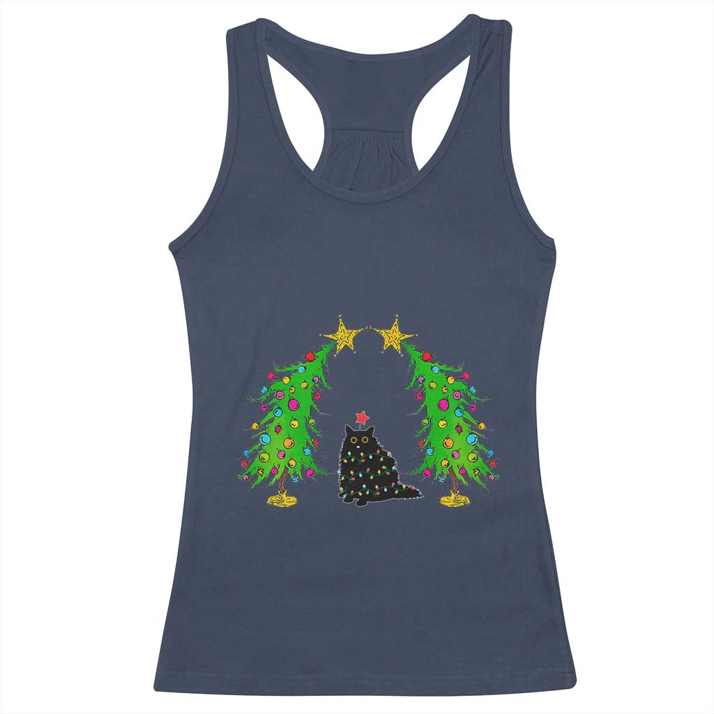 Cute Cat Christmas Racerback Tank Top Kitty Cat Lover Xmas Tree Lights TS10 Navy Print Your Wear