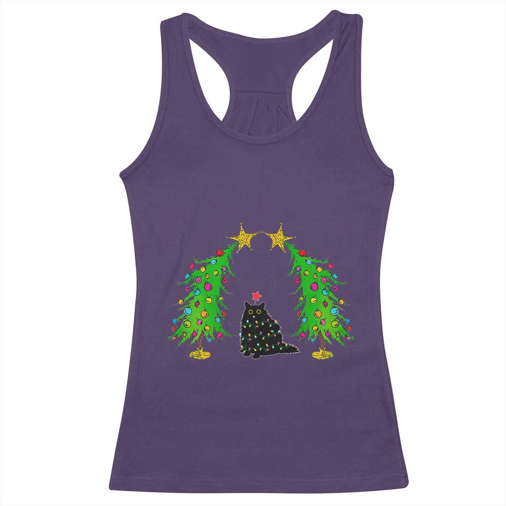 Cute Cat Christmas Racerback Tank Top Kitty Cat Lover Xmas Tree Lights TS10 Purple Print Your Wear