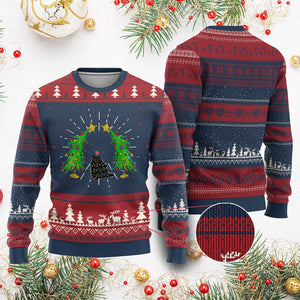 Cute Cat Ugly Christmas Sweater Kitty Cat Lover Xmas Tree Lights TS10 Burgundy Print Your Wear