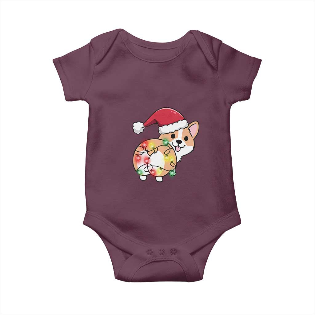 Christmas Corgi Dog Baby Onesie Cute Animal Pet Puppy Lover Gift Xmas Lights TS10 Maroon Print Your Wear