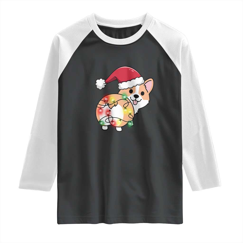 Christmas Corgi Dog Raglan Shirt Cute Animal Pet Puppy Lover Gift Xmas Lights TS10 Black White Print Your Wear