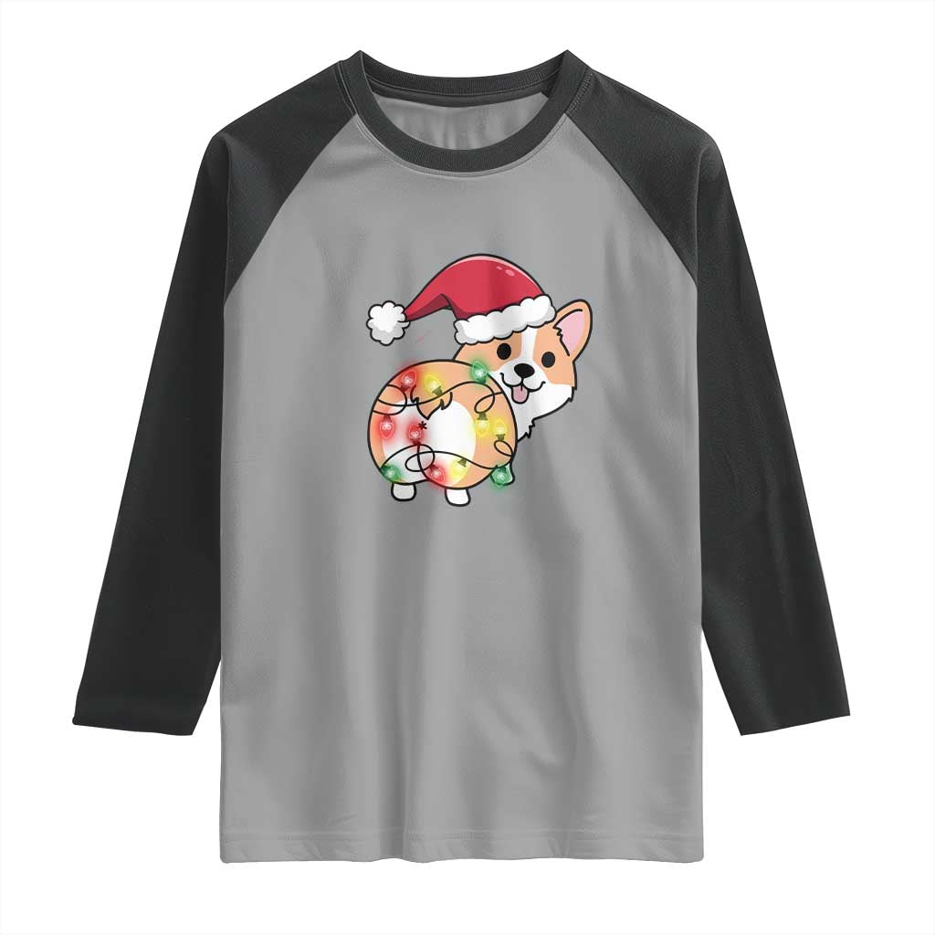 Christmas Corgi Dog Raglan Shirt Cute Animal Pet Puppy Lover Gift Xmas Lights TS10 Sport Gray Black Print Your Wear
