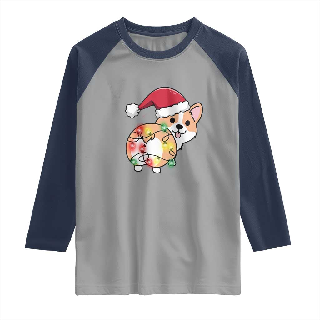 Christmas Corgi Dog Raglan Shirt Cute Animal Pet Puppy Lover Gift Xmas Lights TS10 Sport Gray Navy Print Your Wear