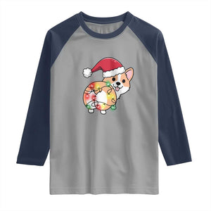 Christmas Corgi Dog Raglan Shirt Cute Animal Pet Puppy Lover Gift Xmas Lights TS10 Sport Gray Navy Print Your Wear
