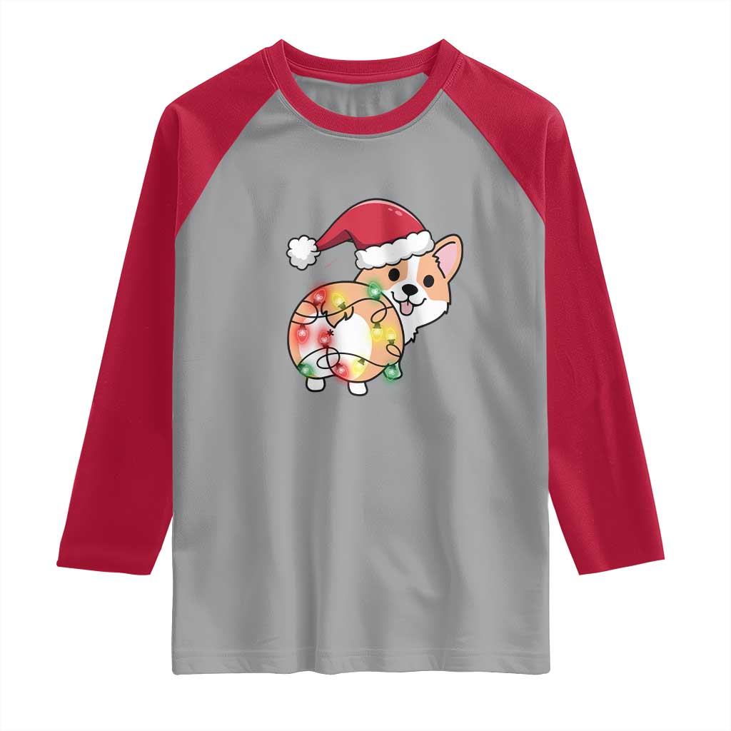 Christmas Corgi Dog Raglan Shirt Cute Animal Pet Puppy Lover Gift Xmas Lights TS10 Sport Gray Red Print Your Wear