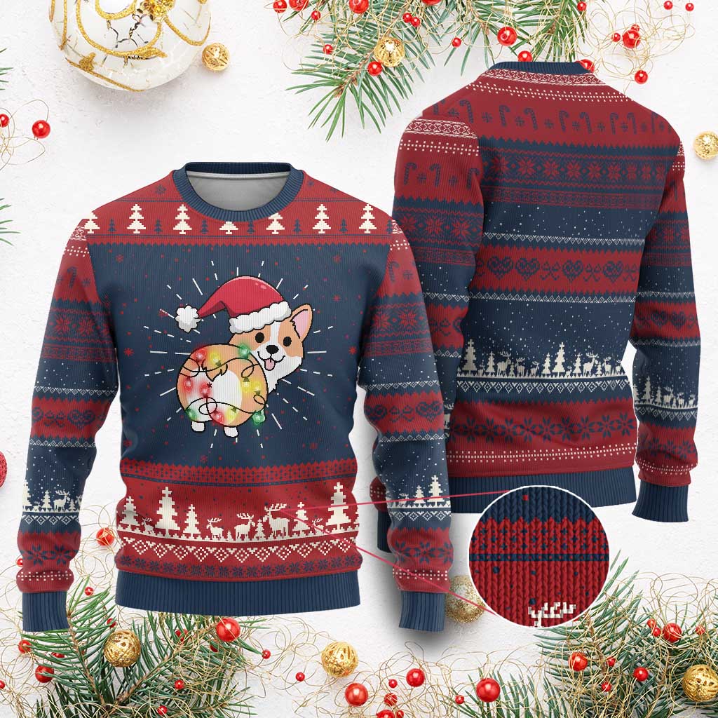 Christmas Corgi Dog Ugly Christmas Sweater Cute Animal Pet Puppy Lover Gift Xmas Lights TS10 Burgundy Print Your Wear