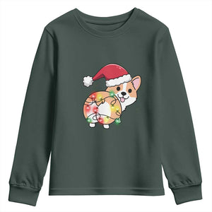 Christmas Corgi Dog Youth Sweatshirt Cute Animal Pet Puppy Lover Gift Xmas Lights TS10 Dark Forest Green Print Your Wear