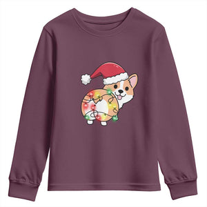 Christmas Corgi Dog Youth Sweatshirt Cute Animal Pet Puppy Lover Gift Xmas Lights TS10 Maroon Print Your Wear