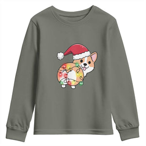Christmas Corgi Dog Youth Sweatshirt Cute Animal Pet Puppy Lover Gift Xmas Lights TS10 Military Green Print Your Wear