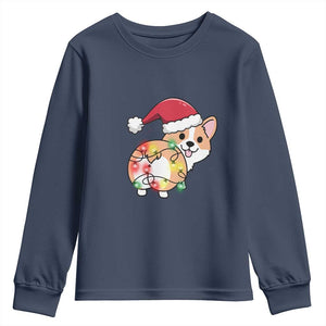 Christmas Corgi Dog Youth Sweatshirt Cute Animal Pet Puppy Lover Gift Xmas Lights TS10 Navy Print Your Wear