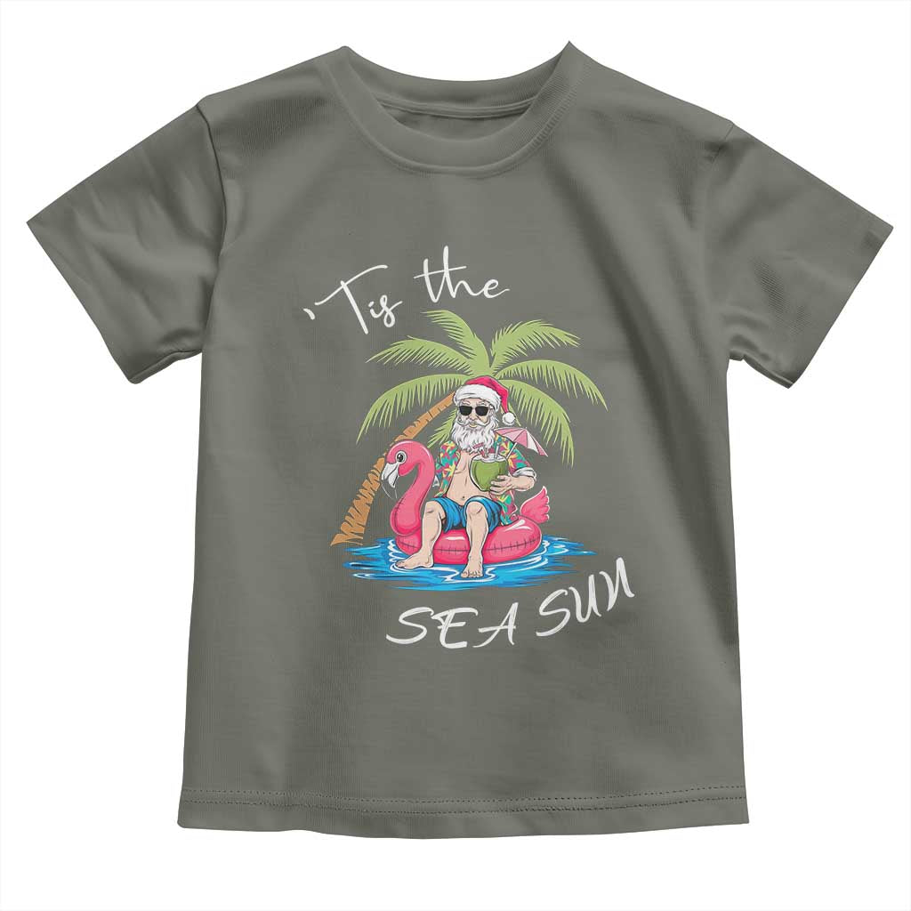 Hawaiian Christmas Santa Baby Shirt Tis The Sea Sun Beach Hawaii Xmas Tropical Xmas TS10 Military Green Print Your Wear