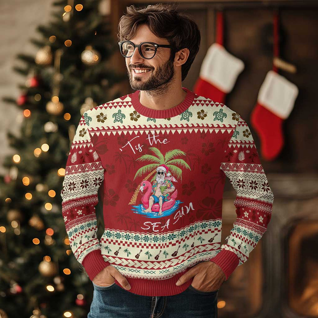 Hawaiian Ugly Christmas Sweater Santa Tis The Sea Sun Beach Hawaii Xmas In July Tropical Xmas Gift Family Holiday TS10 Hibiscus Print Your Wear