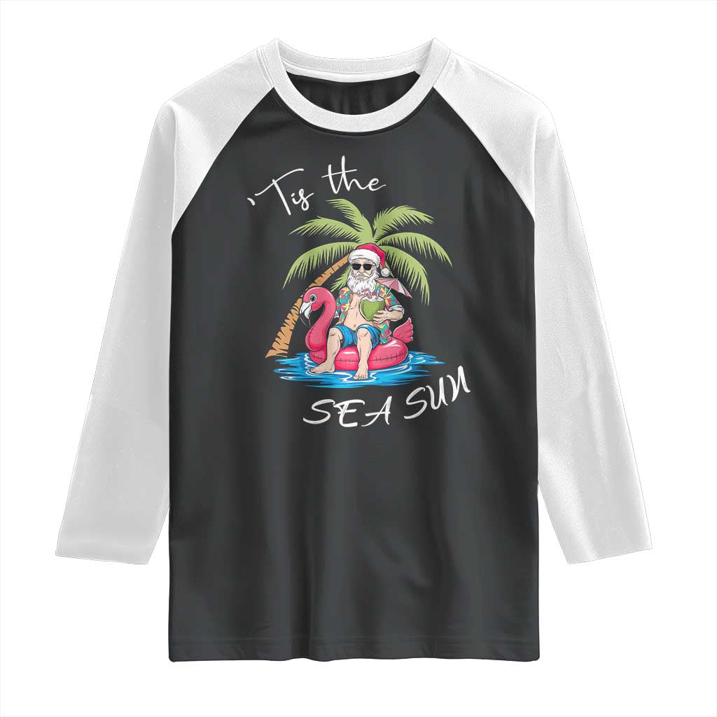 Hawaiian Christmas Santa Raglan Shirt Tis The Sea Sun Beach Hawaii Xmas Tropical Xmas TS10 Black White Print Your Wear