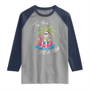 Hawaiian Christmas Santa Raglan Shirt Tis The Sea Sun Beach Hawaii Xmas Tropical Xmas TS10 Sport Gray Navy Print Your Wear
