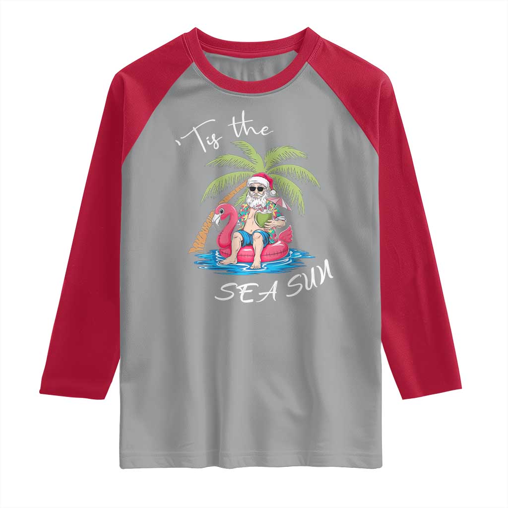 Hawaiian Christmas Santa Raglan Shirt Tis The Sea Sun Beach Hawaii Xmas Tropical Xmas TS10 Sport Gray Red Print Your Wear