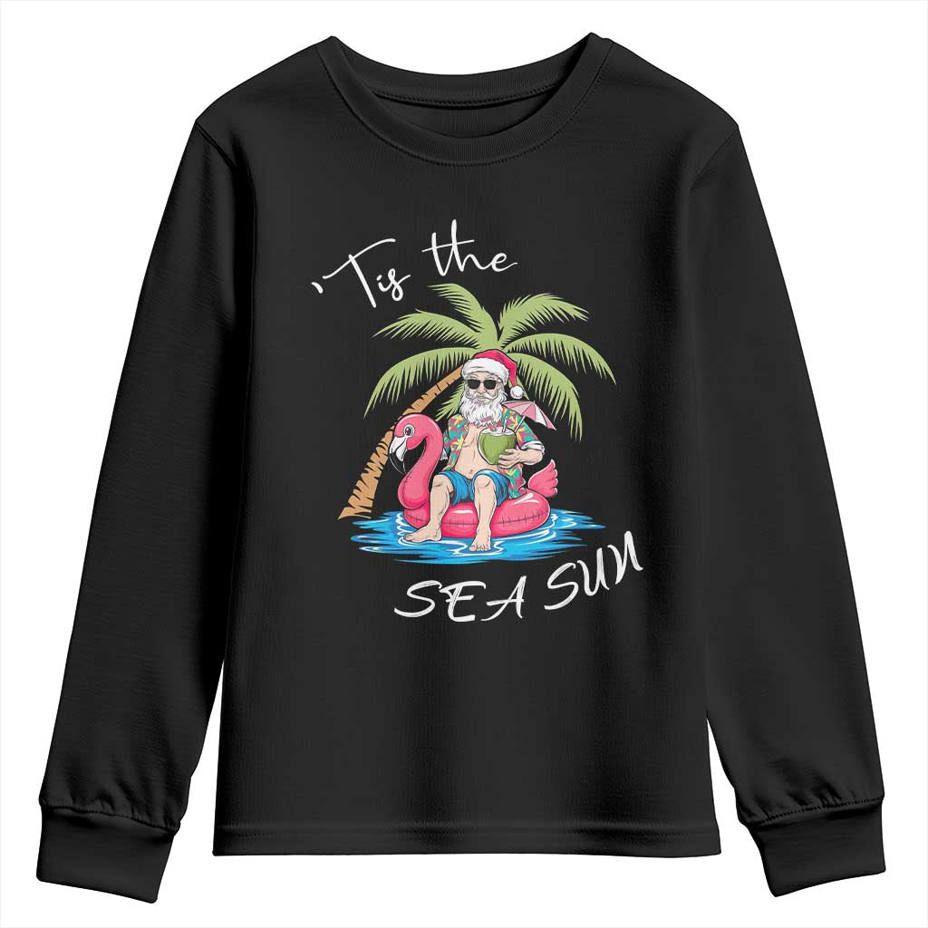 Hawaiian Christmas Santa Youth Sweatshirt Tis The Sea Sun Beach Hawaii Xmas Tropical Xmas TS10 Black Print Your Wear