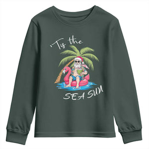 Hawaiian Christmas Santa Youth Sweatshirt Tis The Sea Sun Beach Hawaii Xmas Tropical Xmas TS10 Dark Forest Green Print Your Wear