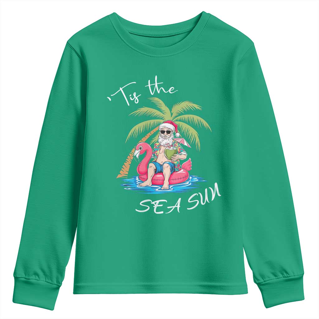 Hawaiian Christmas Santa Youth Sweatshirt Tis The Sea Sun Beach Hawaii Xmas Tropical Xmas TS10 Irish Green Print Your Wear
