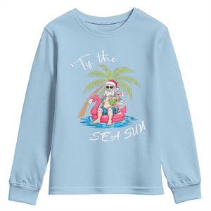 Hawaiian Christmas Santa Youth Sweatshirt Tis The Sea Sun Beach Hawaii Xmas Tropical Xmas TS10 Light Blue Print Your Wear
