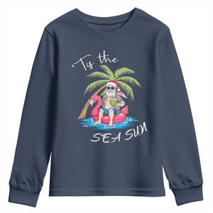 Hawaiian Christmas Santa Youth Sweatshirt Tis The Sea Sun Beach Hawaii Xmas Tropical Xmas TS10 Navy Print Your Wear