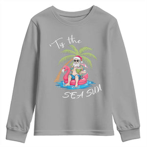 Hawaiian Christmas Santa Youth Sweatshirt Tis The Sea Sun Beach Hawaii Xmas Tropical Xmas TS10 Sport Gray Print Your Wear