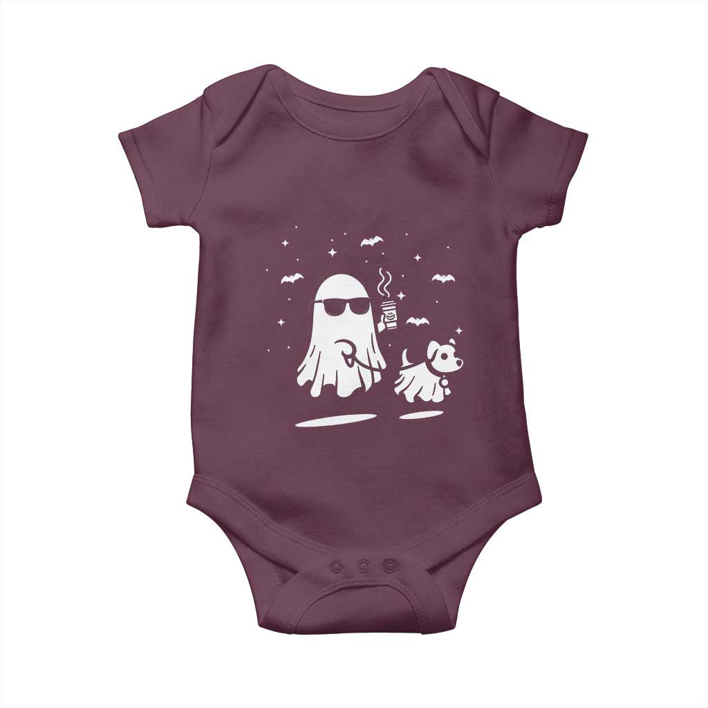 Halloween Ghost Dog Baby Onesie Retro Spooky Season Boo Sheet TS10 Maroon Print Your Wear