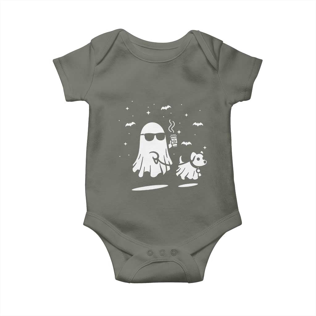Halloween Ghost Dog Baby Onesie Retro Spooky Season Boo Sheet TS10 Military Green Print Your Wear