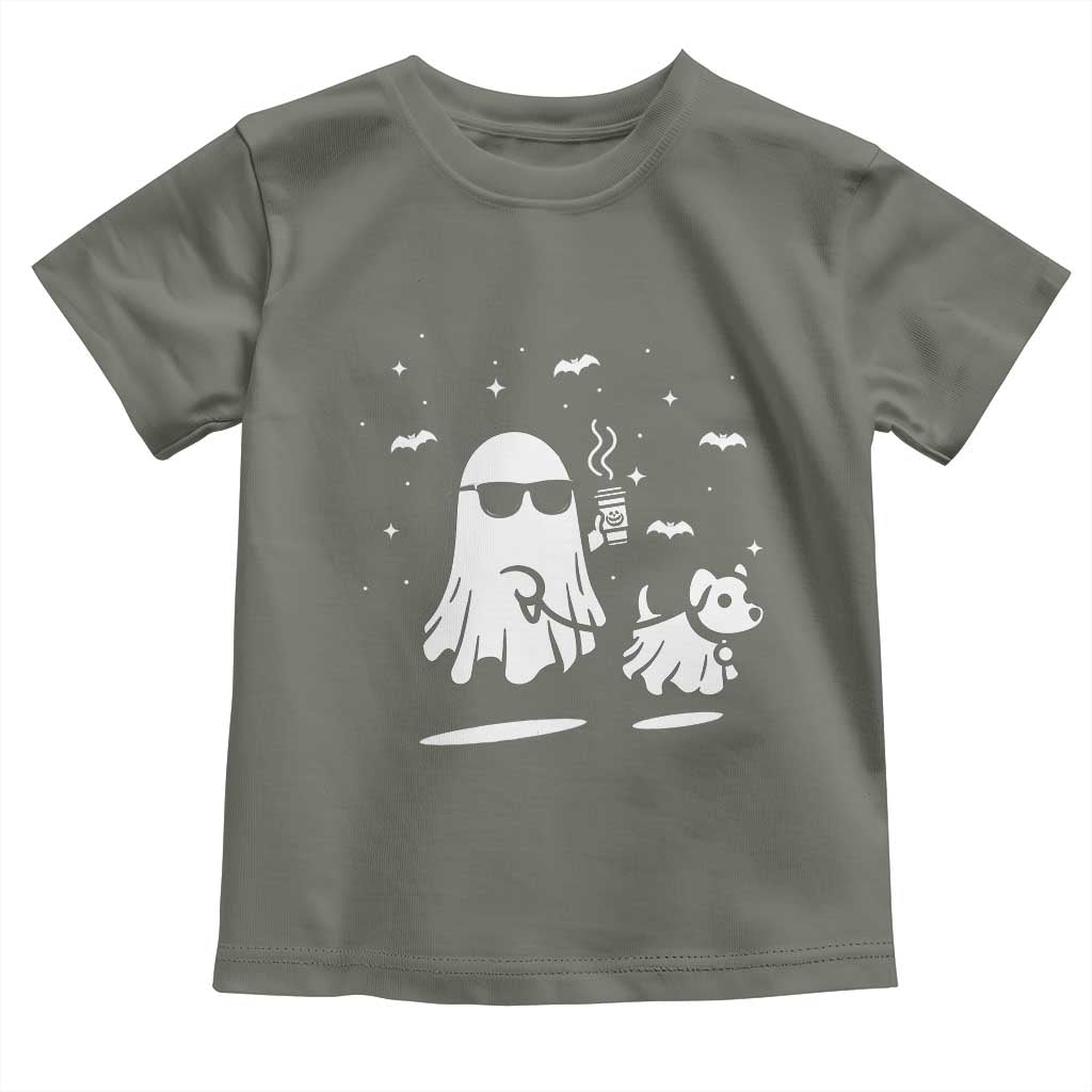 Halloween Ghost Dog Baby Shirt Retro Spooky Season Boo Sheet TS10 Military Green Print Your Wear