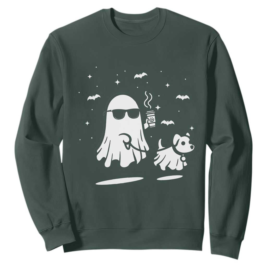 Halloween Ghost Dog Sweatshirt Retro Spooky Season Boo Sheet TS10 Dark Forest Green Print Your Wear