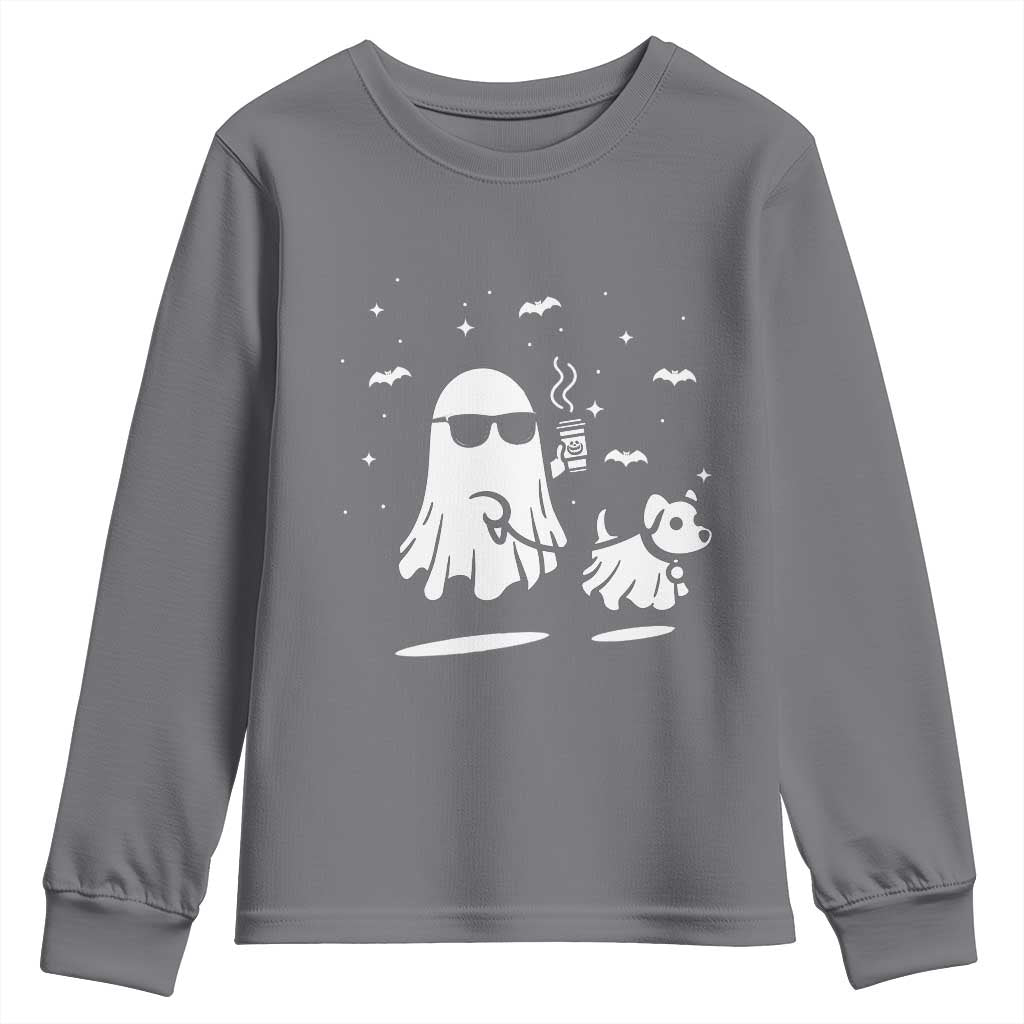 Halloween Ghost Dog Youth Sweatshirt Retro Spooky Season Boo Sheet TS10 Charcoal Print Your Wear