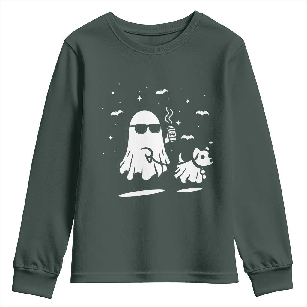 Halloween Ghost Dog Youth Sweatshirt Retro Spooky Season Boo Sheet TS10 Dark Forest Green Print Your Wear